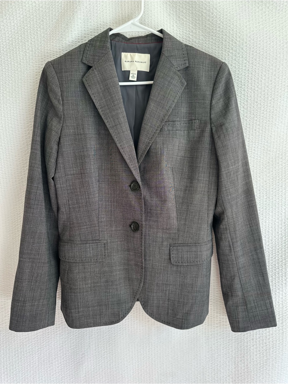 BANANA REPUBLIC Gray Stretch Wool Blazer Size 10 Two Button Tailored Work Jacket